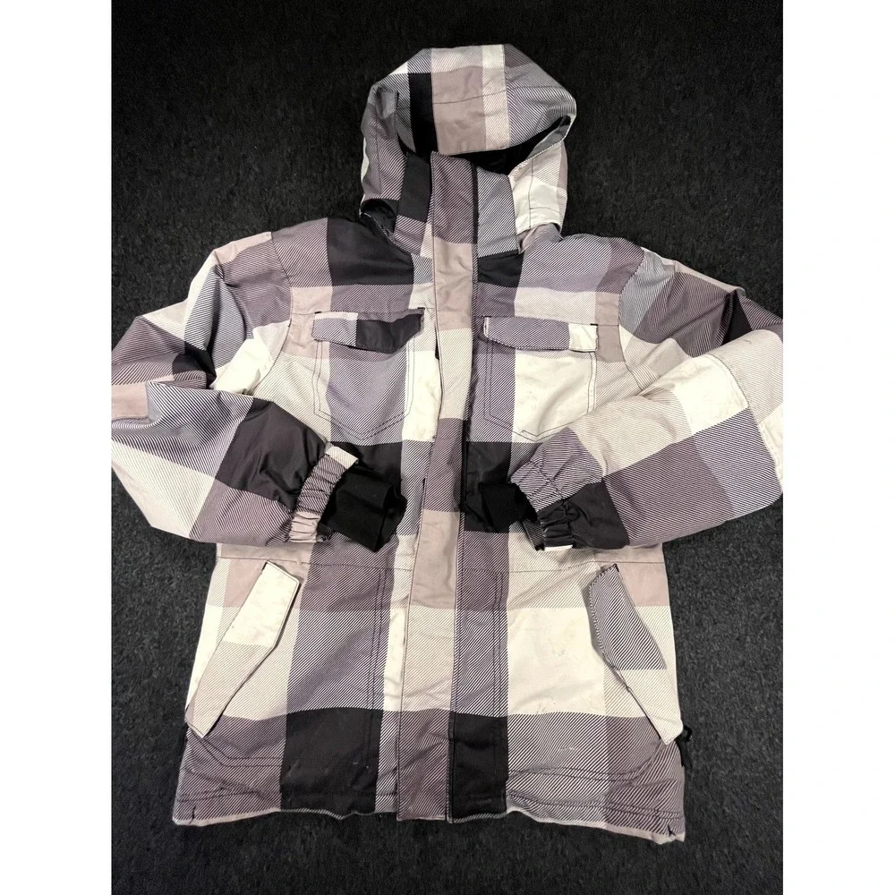 Pulse Winter Ski Jacket Youth Large 16 18 Gray Black Plaid Pockets Hooded Coat